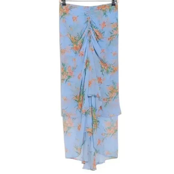 Veronica Beard Sira Floral Ruffle Silk Chiffon Skirt Blue Oasis Multi Size 8 - Picture 2 of 7